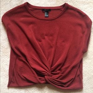 F21 Small Rust Red Short Sleeve Top Knot Cropped